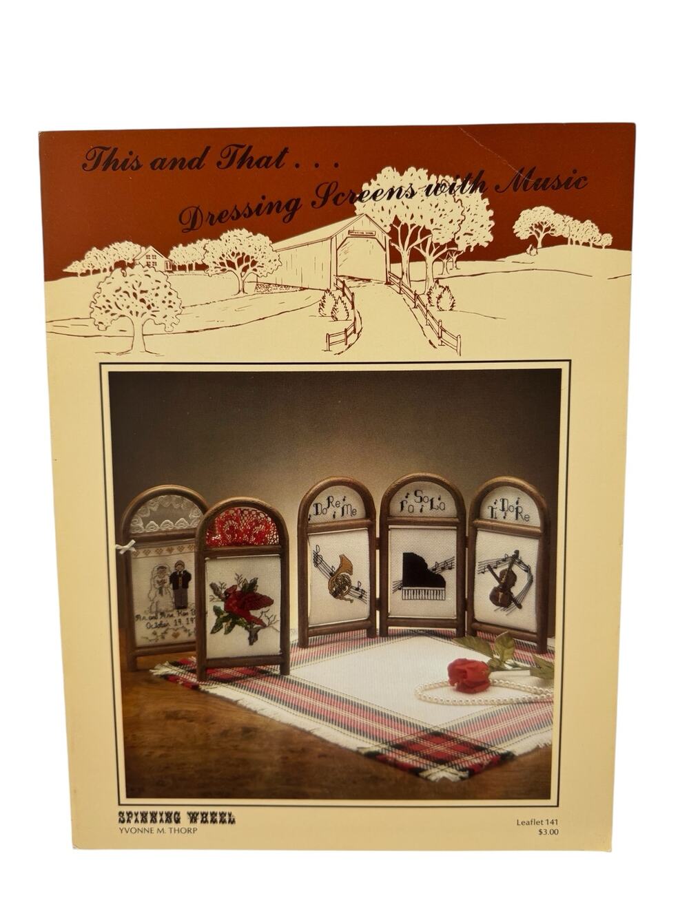 Vintage Dressing Screens with Music Cross Stitch Design Leaflet Spinning Wheel
